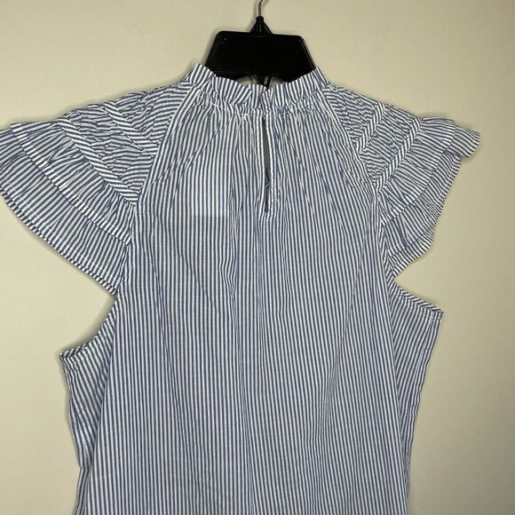 J.CREW Top Women Small Blue Striped NEW Flutter Sleeve Blouse 100% Cotton CA403 - Picture 9 of 13